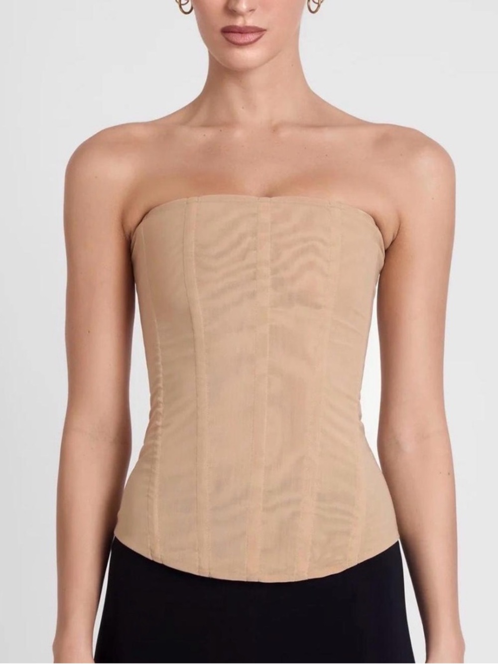 Strapless Beige Corset Top with Sculpting Boning